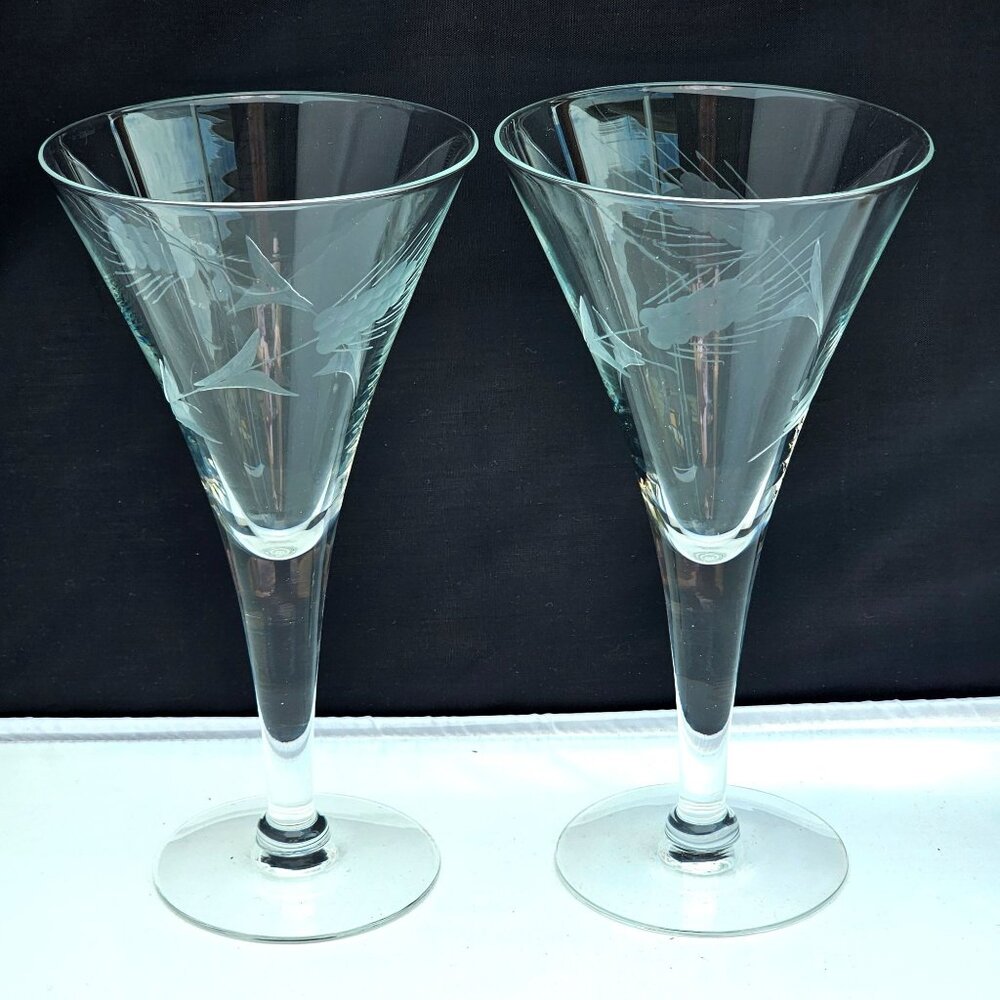 2 Javit Fine Wheat Wine Water Goblet 7.5" cut glasses midcentury 50s made in USA